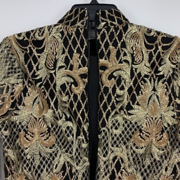 Akira Dress Black Gold Embroidered Sequin Long Sleeve Mock Neck - Picture 11 of 13